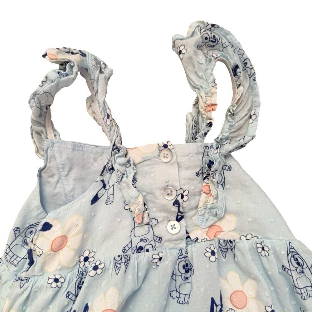 Bluey Dress Light Blue Floral Swiss Dot Ruffle Tiered Girls 4T - Picture 5 of 6
